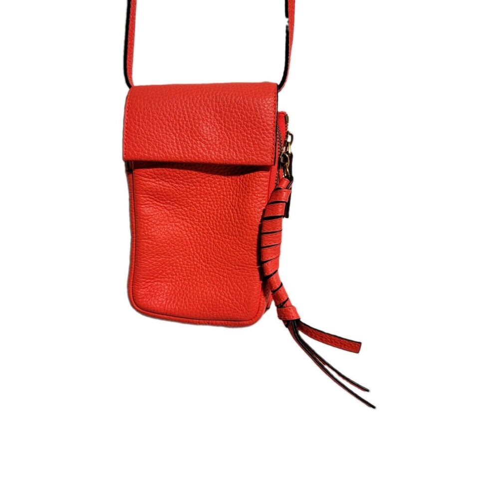Vince Camuto Orange Pebbled Leather Mini Crossbody Phone Bag Tassel